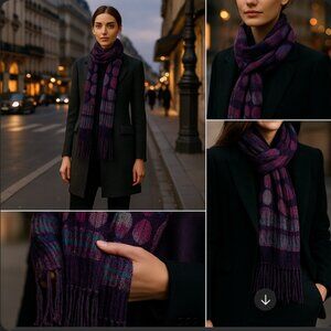 Embrace Effortless Style: Unique Purple Patterned Scarf with Fringe – 82" x 11"